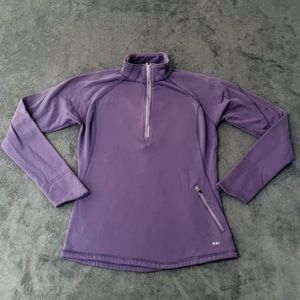 REI Sweater Womens M Purple Pullover Stretch 1/4 Zip Mock Neck Sweatshirt Pocket